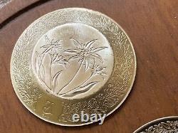 22 FRANKLIN MINT STERLING SILVER MINI FLOWERS PLATES w DISPLAY RACK COA