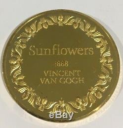 24k Gold On Sterling Silver Sunflowers 100 Greatest Masterpieces Medal Coin