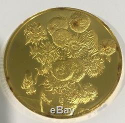 24k Gold On Sterling Silver Sunflowers 100 Greatest Masterpieces Medal Coin