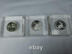 3 Franklin Mint Sterling Silver Medals Coins in Lucite Paperweights Peace, UN