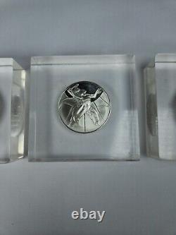 3 Franklin Mint Sterling Silver Medals Coins in Lucite Paperweights Peace, UN