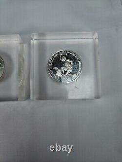 3 Franklin Mint Sterling Silver Medals Coins in Lucite Paperweights Peace, UN