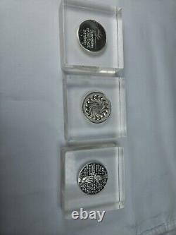 3 Franklin Mint Sterling Silver Medals Coins in Lucite Paperweights Peace, UN