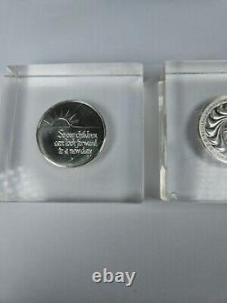 3 Franklin Mint Sterling Silver Medals Coins in Lucite Paperweights Peace, UN