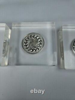 3 Franklin Mint Sterling Silver Medals Coins in Lucite Paperweights Peace, UN