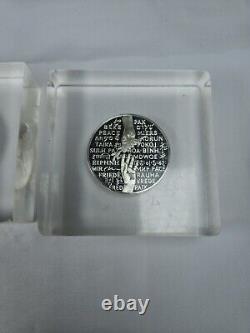 3 Franklin Mint Sterling Silver Medals Coins in Lucite Paperweights Peace, UN