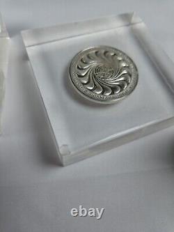 3 Franklin Mint Sterling Silver Medals Coins in Lucite Paperweights Peace, UN