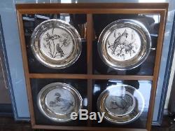 4 Franklin Mint Audubon Society Solid Sterling Silver Collector Plates with Case