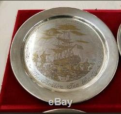 4 Franklin Mint Sterling Silver &24k American Bicentennial Collector Plates Case
