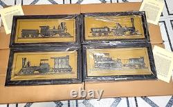 4 Franklin Mint Train Locomotive Sterling Silver Silhouettes Framed 1977 NIBs