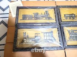 4 Franklin Mint Train Locomotive Sterling Silver Silhouettes Framed 1977 NIBs