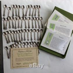 50 State Flower Sterling Silver Spoons Miniature Salt Franklin Mint Certificate