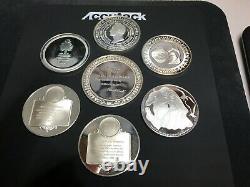 7 Sterling Silver. 925 Proof Coins, Medals Lot, Art Round 1 Oz Ea, 7 Oz Total