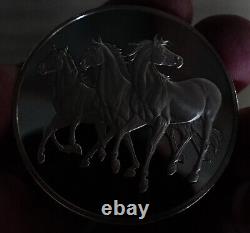 80 gram Franklin Mint HORSES Lane Lunger 925 Sterling Silver art bar round C1917