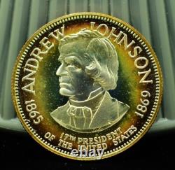 925 Silver Franklin Mint Art Round Presidential Treasury Andrew Johnson