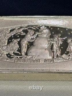 925 Sterling Silver Ingot 1974 Franklin Mint The Snowman 1000 Grains