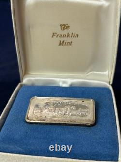 925 Sterling Silver Ingot Proof 1971 Franklin Mint SLEIGH SCENE 1000 Grains