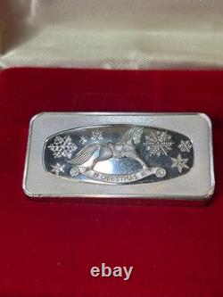 925 Sterling Silver Ingot Proof 1991 Franklin Mint Christmas 1000 Grains
