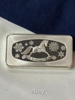 925 Sterling Silver Ingot Proof 1991 Franklin Mint Christmas 1000 Grains