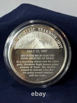 925 Sterling Silver Round Franklin Mint 1977 Menahem Elected Prime Minister 31G