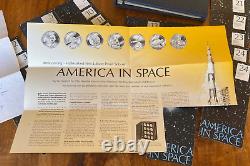 AMERICA in SPACE sterling silver proof set 24 MEDALS Franklin Mint LOA Brochures