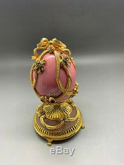 Authentic Russian Fabergé Pink Enamel Gilded Sterling Silver Egg Franklin Mint