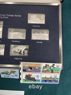 Below Melt! Mint matching Stamps! 1980 U. S. Olympic Postage Silver Stamp Set&COA