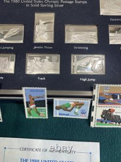 Below Melt! Mint matching Stamps! 1980 U. S. Olympic Postage Silver Stamp Set&COA