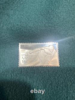 Below Melt! Mint matching Stamps! 1980 U. S. Olympic Postage Silver Stamp Set&COA