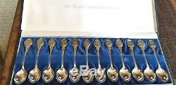 Boxed Set of 12 Vintage Franklin Mint Sterling Silver Zodiac Spoons 11+ozT