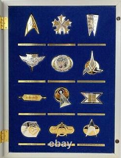 Complete Set 24 Franklin Mint STAR TREK Sterling Silver Insignias, Display Cases