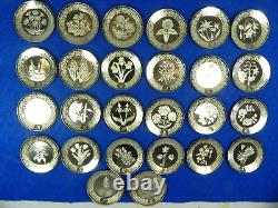 Complete Set of 26 Franklin Mint Sterling Silver Mini. Floral & Alphabet Plates