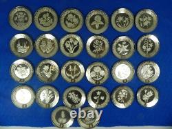 Complete Set of 26 Franklin Mint Sterling Silver Mini. Floral & Alphabet Plates