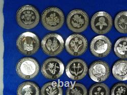 Complete Set of 26 Franklin Mint Sterling Silver Mini. Floral & Alphabet Plates