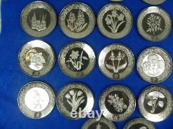Complete Set of 26 Franklin Mint Sterling Silver Mini. Floral & Alphabet Plates