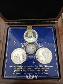 Dawn of the New Millennium-Boxed Eyewitness 925 Sterling Silver 3 Medal Set, COA