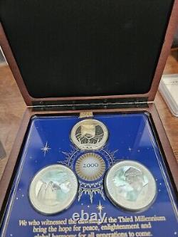 Dawn of the New Millennium-Boxed Eyewitness 925 Sterling Silver 3 Medal Set, COA