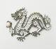 Detailed Vintage Sterling Silver Crystals Pearl Dragon Brooch Pin Franklin Mint