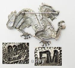 Detailed vintage sterling silver crystals pearl Dragon brooch pin Franklin Mint