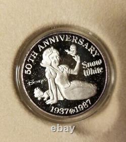 Disney 50th Ann Snow White Seven Dwarf sterling 1oz coin round set Franklin Mint