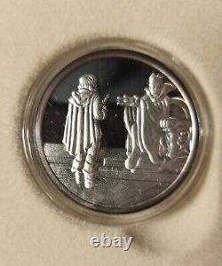 Disney 50th Ann Snow White Seven Dwarf sterling 1oz coin round set Franklin Mint