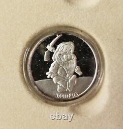 Disney 50th Ann Snow White Seven Dwarf sterling 1oz coin round set Franklin Mint