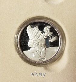 Disney 50th Ann Snow White Seven Dwarf sterling 1oz coin round set Franklin Mint