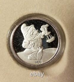 Disney 50th Ann Snow White Seven Dwarf sterling 1oz coin round set Franklin Mint