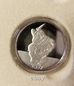 Disney 50th Ann Snow White Seven Dwarf sterling 1oz coin round set Franklin Mint