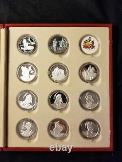 Disney 50th Ann Snow White Seven Dwarf sterling 1oz coin round set Franklin Mint