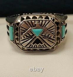 Estate Sterling Silver Franklin Mint Signed Turquoise/ Black Onyx Ring 2 Sizes