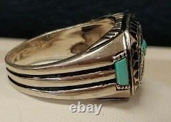 Estate Sterling Silver Franklin Mint Signed Turquoise/ Black Onyx Ring 2 Sizes