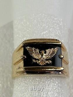 FM Franklin Mint Sterling Silver & 14K Yellow Gold Eagle Men's Ring Size 11