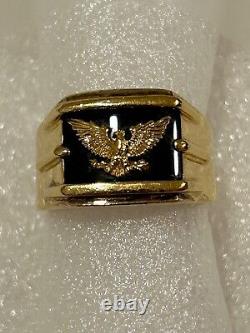 FM Franklin Mint Sterling Silver & 14K Yellow Gold Eagle Men's Ring Size 11